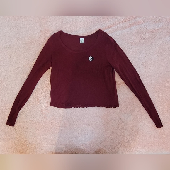 Empyre Tops - Empyre Maroon Long Sleeve Top with Yin Yang Patch